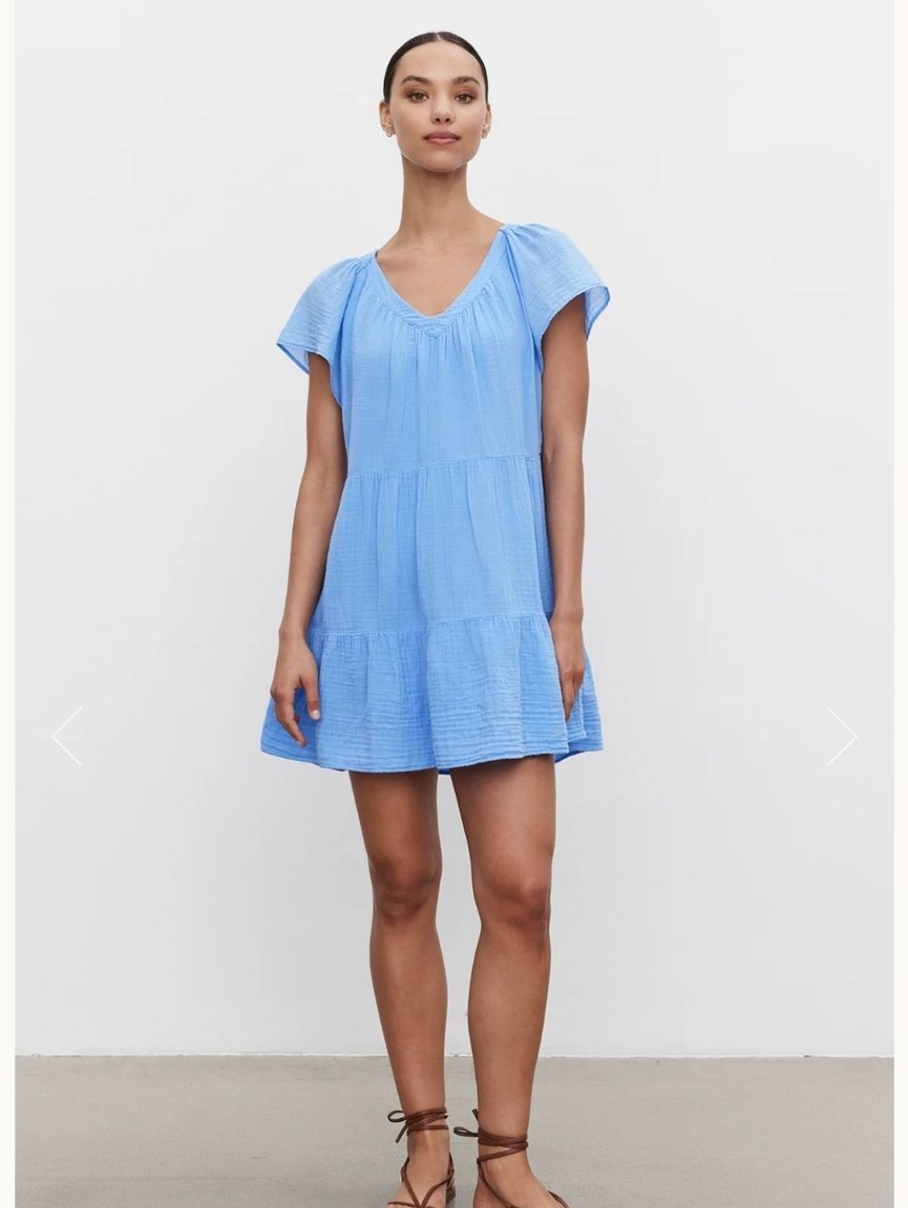 Velvet Women Dress Blue Eleanor Cotton Gauze Mini V Neck Tiered Geo Boho Small